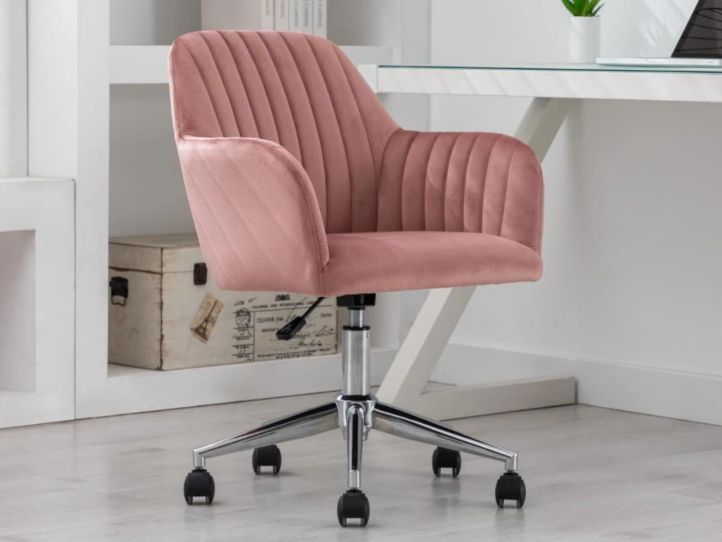 Chaise De Bureau - Velours - Rose - Hauteur Réglable - ELEANA – Image 2