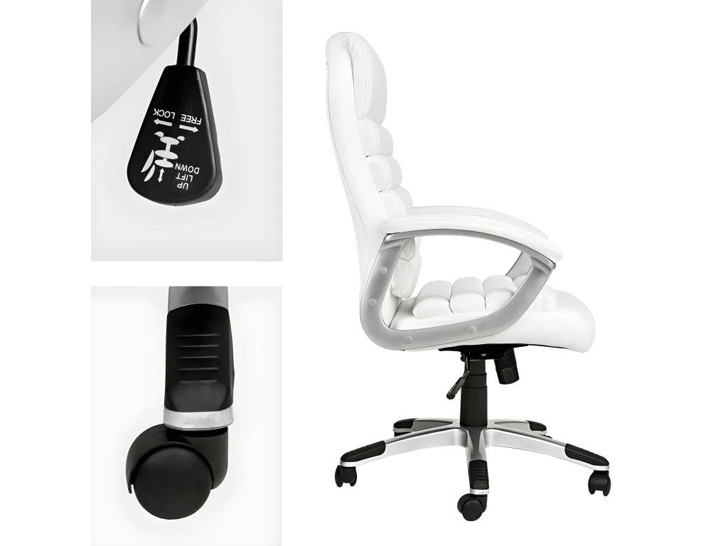 Fauteuil Chaise Siège De Direction Rembourrage Ondulé Blanc 08_0000372 – Image 3