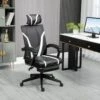 Fauteuil De Bureau Gamer - Pivotant, Inclinable - Support Lombaire, Tétière, Repose-pied Inclus - Revêtement Synthétique Et Polyester Blanc Noir
