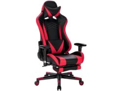 Fauteuil De Bureau Sport Chaise De Jeu Course En Cuir Synthétique Rouge Et Noir 19_0000091