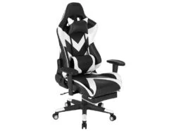 Fauteuil Siège Chaise De Course En Cuir Synthétique Blanc Et Noir 19_0000487