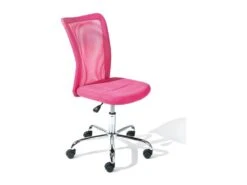 CLIDE - Chaise De Bureau Enfant Tissu Rose Et Pieds Chromés