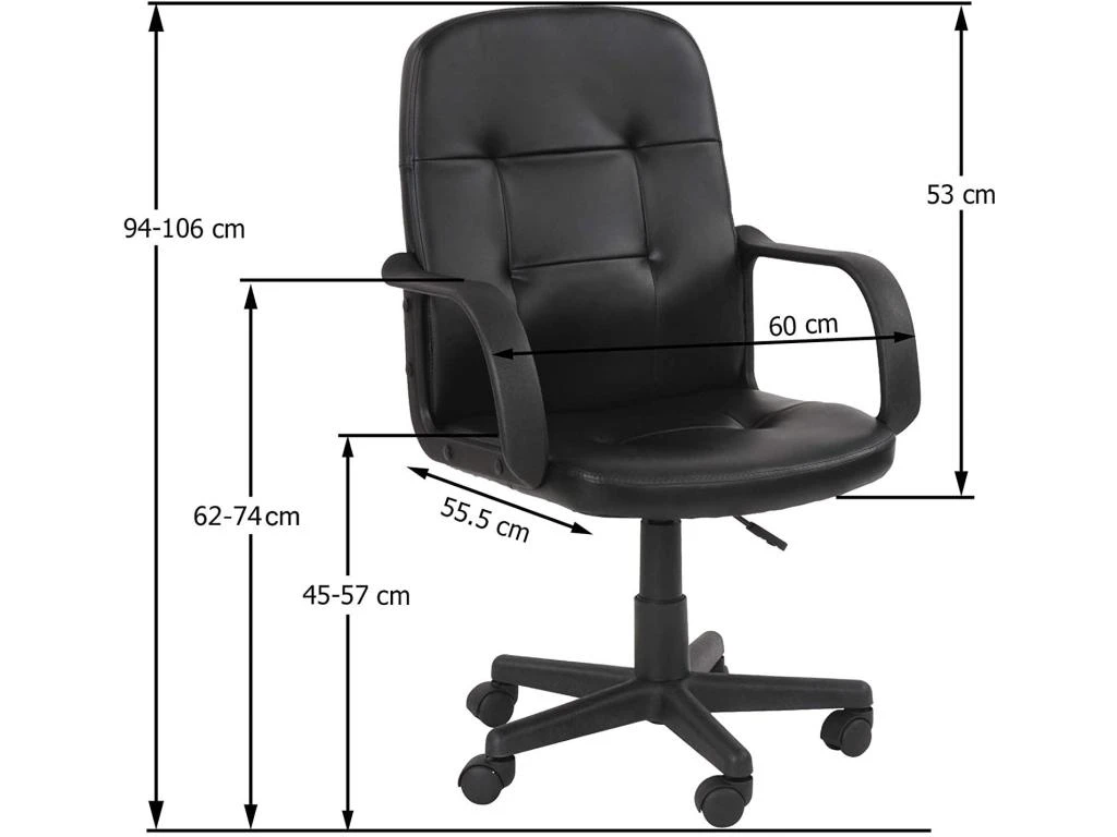 Chaise De Bureau Pivotante Avec Hauteur Réglable Siège Ergonomique En Synthétique Noir Fauteuil De Bureau Pour Ordinateur Gamer 01_0000082 – Image 3