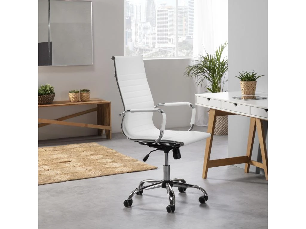 Fauteuil De Bureau Londres Inclinable Blanc, Cuir Synthétique