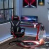 Vinsetto Fauteuil Gaming Chaise Gamer Réglable Pivotant Dossier Inclinable Repose-pied Polyester Rouge Noir