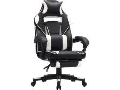 Fauteuil Gamer Chaise Gaming Siège De Bureau Réglable Avec Repose-pieds Télescopique Ergonomique Mécanisme Basculent Appui-tête Support Lombaire Charge 150 Kg Noir Et Blanc 12_0000398