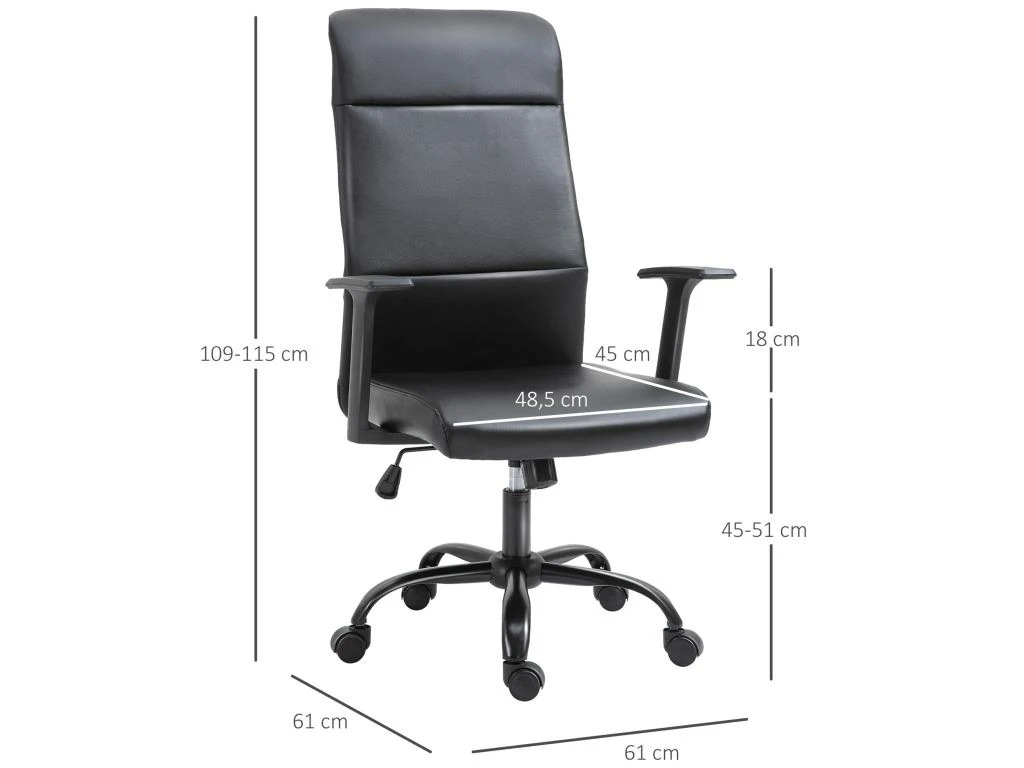 Vinsetto Fauteuil De Bureau Manager Ergonomique Pivotant 360° Hauteur Assise Réglable Revêtement Synthétique PU Noir – Image 3
