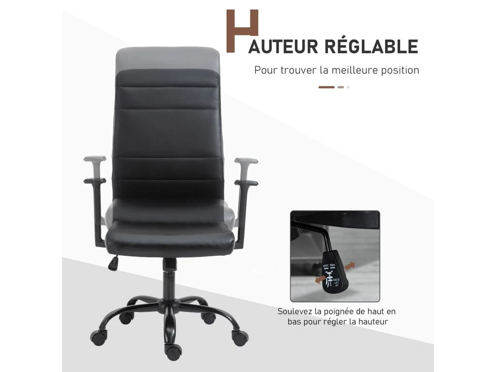 Vinsetto Fauteuil De Bureau Manager Ergonomique Pivotant 360° Hauteur Assise Réglable Revêtement Synthétique PU Noir – Image 4