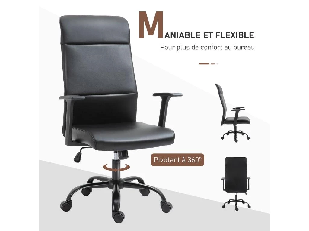 Vinsetto Fauteuil De Bureau Manager Ergonomique Pivotant 360° Hauteur Assise Réglable Revêtement Synthétique PU Noir – Image 5