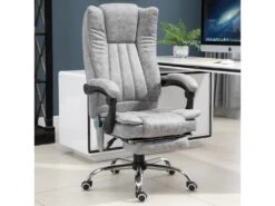 Fauteuil De Bureau Direction Massant Chauffant Hauteur Réglable Dossier Inclinable Repose-pied Revêtement Synthétique Gris