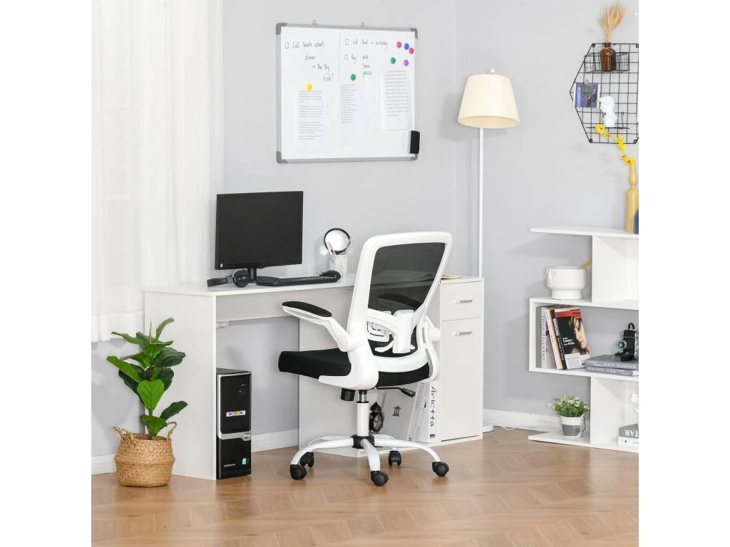 Vinsetto Chaise De Bureau Ergonomique Hauteur Réglable Pivotante 360° Accoudoirs Relevables Tissu Maille Bicolore Noir Blanc