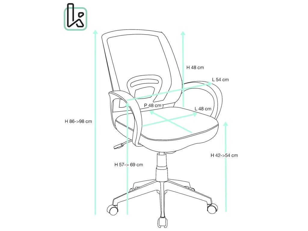 Chaise De Bureau Ergonomique Pivotante Réglable Haut Bas FLAG-E (Rose Blanc) – Image 2
