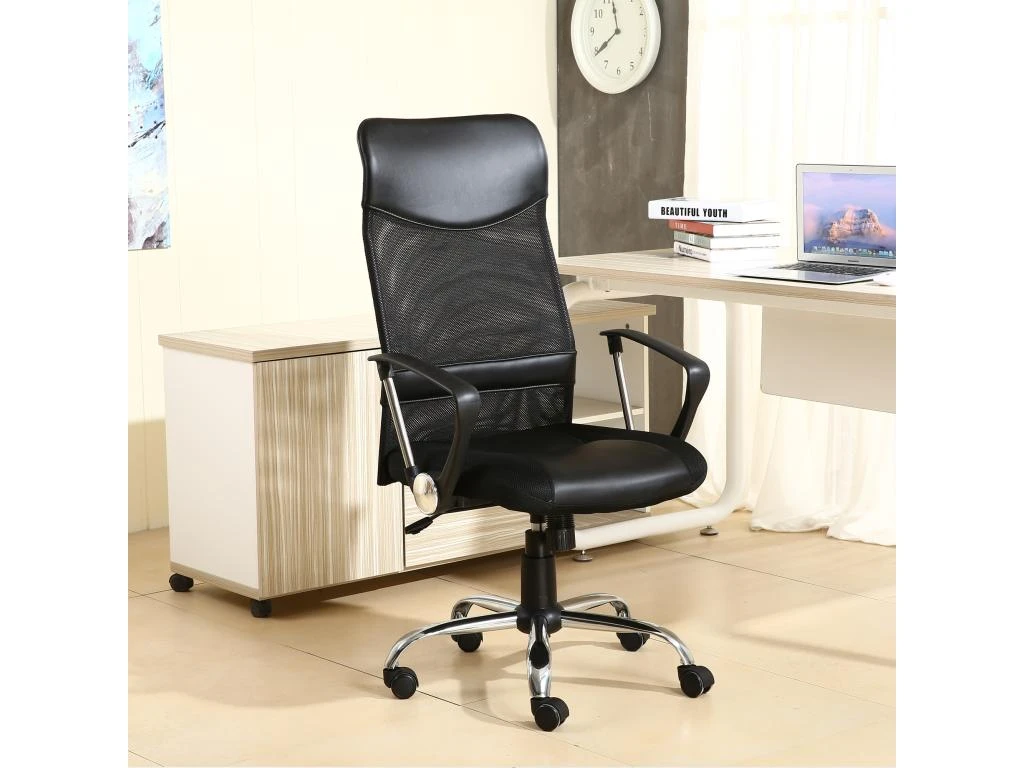 Chaise De Bureau Campus Relevable Et Fauteuil Inclinable En Simili Cuir Noir – Image 4